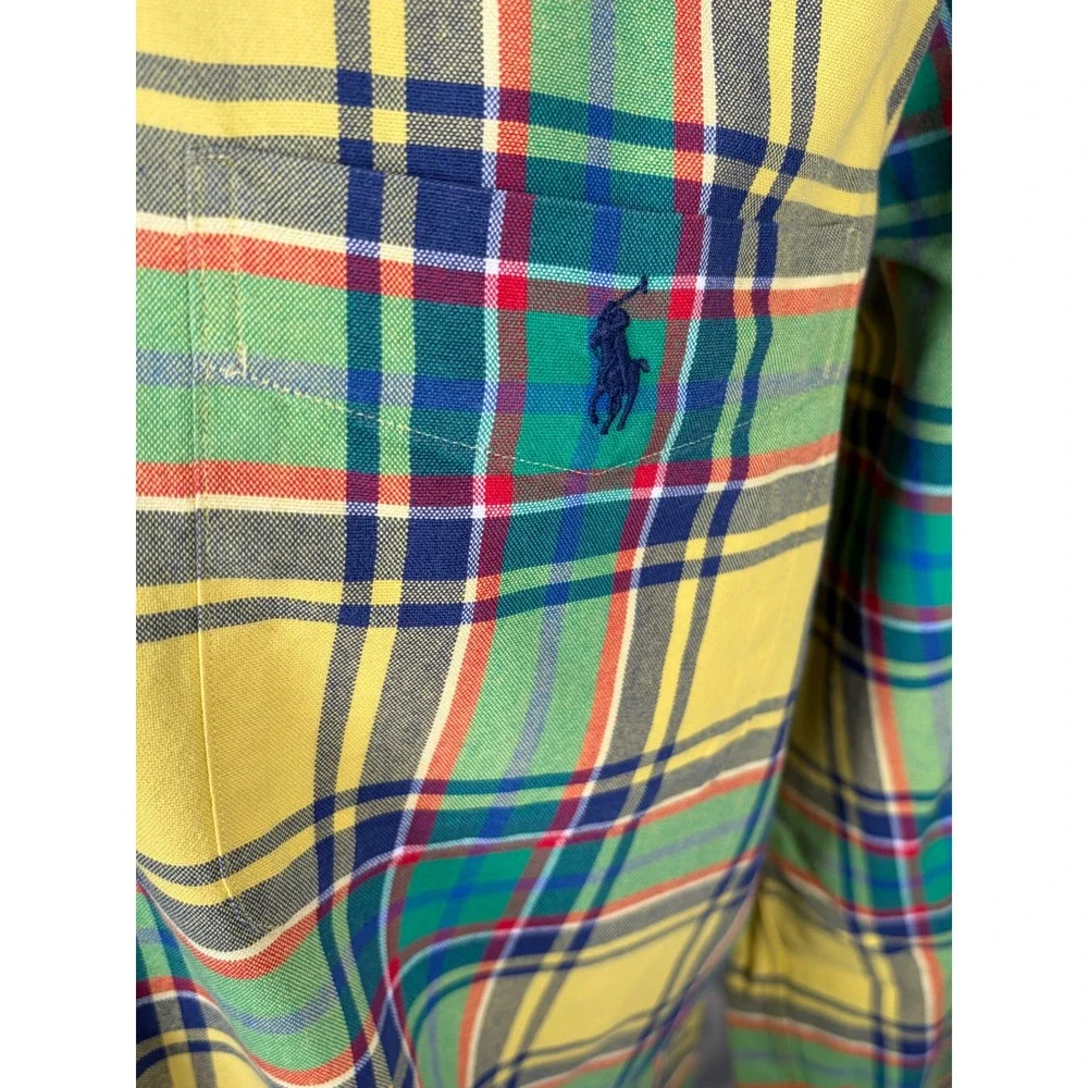 Polo Ralph Lauren Mens Classic Fit Button Down Shirt Yellow Green Plaid Size XL